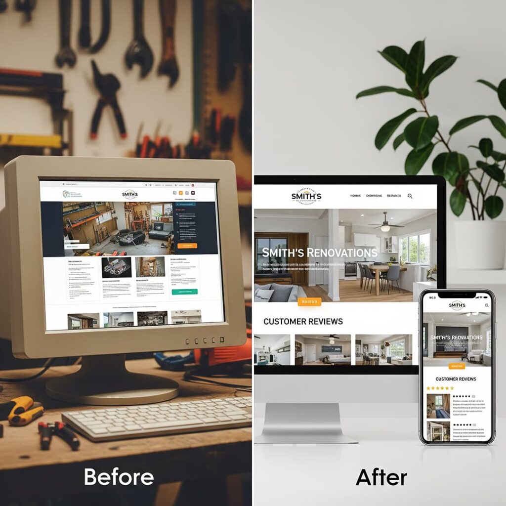 Comparison of old vs modern tradie website design.