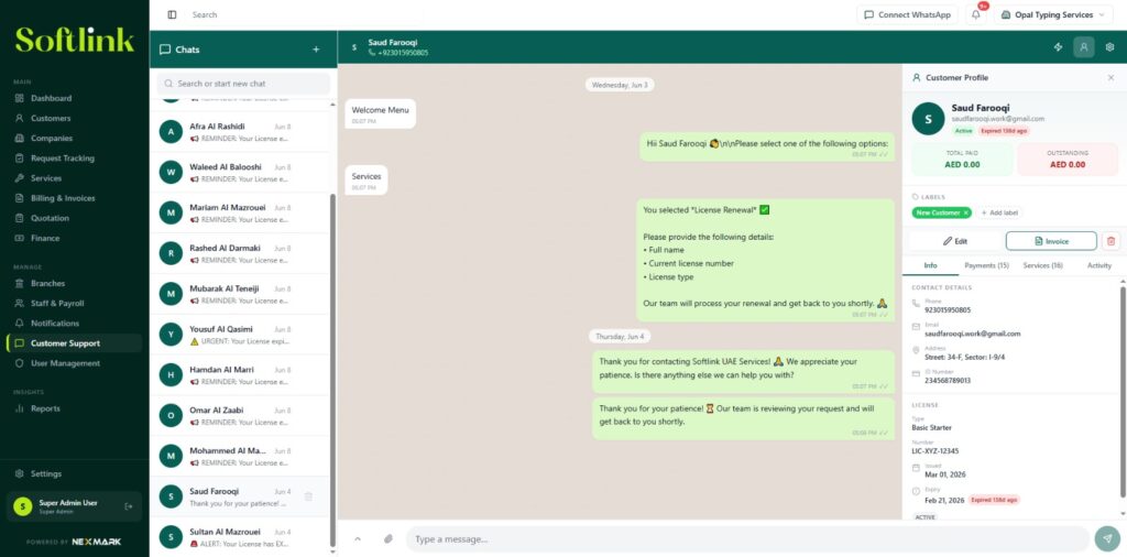 WHATSAPP SYSTEM INTEGRATED IN THIS SYSTEM